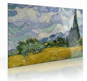 Sklenený obraz - Vincent van Gogh, Wheat Field with Cypresses, reprodukcia (70x50 cm)