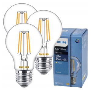 3x LED žiarovka E27 7W 806lm 115lm/w 2700k s vláknom