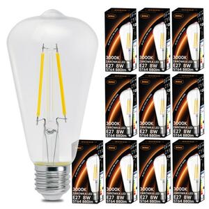 10x LED žiarovka E27 6W 660lm 3000k vláknová retro st64