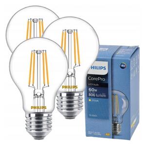 3x LED žiarovka E27 7W 806lm 115lm/w 2700k s vláknom
