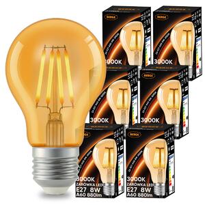 6x LED žiarovka E27 a60 8W 880lm 3000k teplá jantárová sada s filamentom