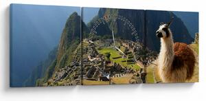 Obraz - Lama a Machu Picchu (s hodinami) (90x30 cm)