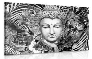 Obraz Budha na exotickom pozadí v čiernobielom prevedení - 90x60