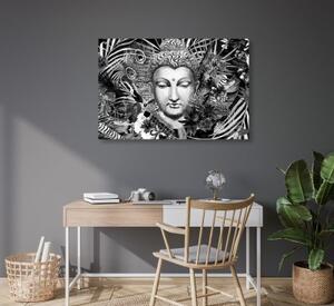 Obraz Budha na exotickom pozadí v čiernobielom prevedení - 60x40