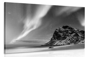 Obraz polárna žiara v Nórsku v čiernobielom prevedení - 120x80