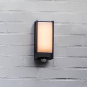 Vonkajšie nástenné svietidlo QUBO s LED senzorom, tmavošedá, výška 27 cm, IP54, Hliník / sivá / zinok, Hliník, Moderný, Nástenné svietidlo
