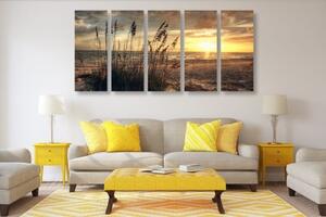 5-dielny obraz západ slnka na pláži - 100x50