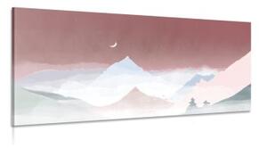 Obraz mesiac nad pastelovými horami - 100x50