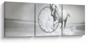 Obraz - Biely kôň (s hodinami) (90x30 cm)