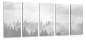 5-dielny obraz hmla nad lesom v čiernobielom prevedení - 100x50