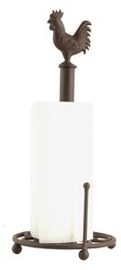 Hnedý antik držiak na kuchynské role s kohútom - Ø 18*43 cm - Clayre & Eef