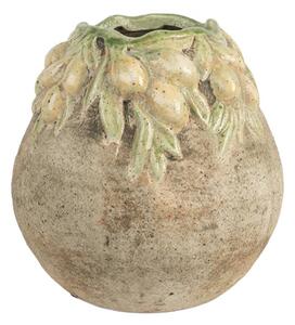 Béžový antik terakotový obal na kvetináč s olivami Olives - Ø 18*18 cm - Clayre & Eef