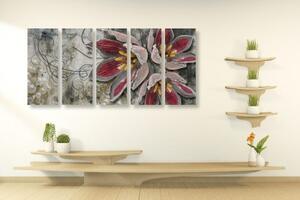 5-dielny obraz kvety s perlami - 100x50