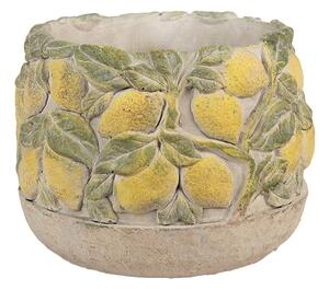 Béžový antik cementový kvetináč lemovaný citrónmi Lemoni - Ø 19*15cm - Clayre & Eef