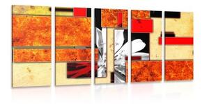 5-dielny obraz oranžová kvetinová abstrakcia - 100x50