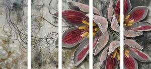 5-dielny obraz kvety s perlami - 100x50