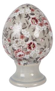 Zelené keramické vajíčko s kvetmi Floria S - Ø 9*14 cm - Clayre & Eef