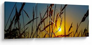 Obraz - Západ slnka v lúke (s hodinami) (90x30 cm)