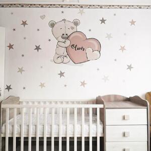 INSPIO-textilná prelepiteľná nálepka - Detská nálepka na stenu Medvedík s menom