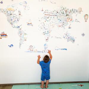 INSPIO-textilná prelepiteľná nálepka - Chlapčenská cestovateľská mapa sveta