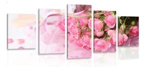 5-dielny obraz romantická ružová kytica ruží - 100x50