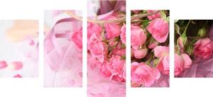 5-dielny obraz romantická ružová kytica ruží - 100x50
