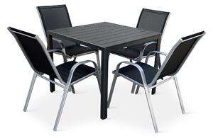 Záhradný jedálenský set Viking M + 4x kovová stolička Ramada sivá