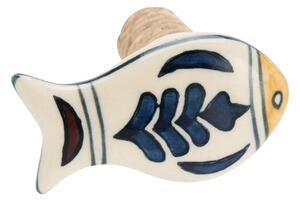 Korková zátka na fľašu Fish blue / Red Pattern A - červená
