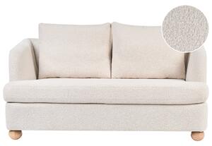 2-miestna pohovka krémová biela buklé čalúnenie guľaté drevené nohy bočné opierky obývacia izba moderný minimalistický štýl