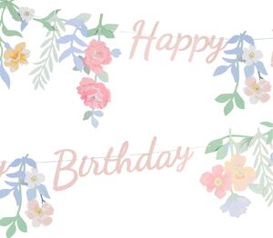 Girlanda Happy Birthday Floral Pink