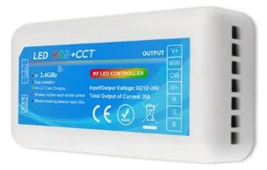 8-zónový prijímač RF pre LED pásy RGB s teplou a studenou bielou (RGB+CCT), 12 V 240 W / 24 V 480 W (KM-RGB+WW+CW-8Z-30) (KM KM-RGB+WW+CW-8Z-30 12V-240W, 24V-480W)