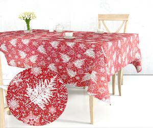 Ervi bavlnený obrus na stôl štvorcový - námraza na listoch na červenom