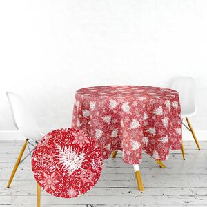 Ervi bavlnený obrus na stôl okrúhly - námraza na listoch na červenom
