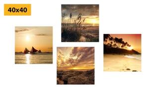 Set obrazov čarovný západ slnka pri mori - 4x 60x60