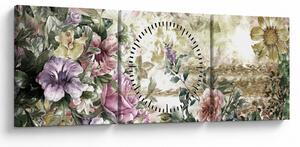 Obraz - Dizajnové kvety (s hodinami) (90x30 cm)