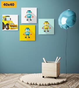 Set obrazov roboti so žltým autom - 4x 40x40