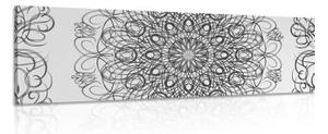 Obraz abstraktná kvetinová Mandala v čiernobielom prevedení - 150x50