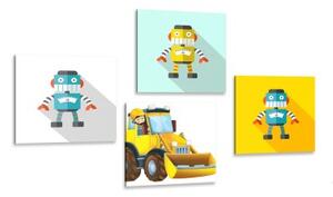 Set obrazov roboti so žltým autom - 4x 40x40