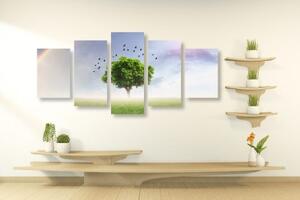 5-dielny obraz osamelý strom na lúke - 100x50