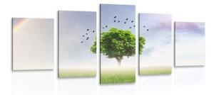 5-dielny obraz osamelý strom na lúke - 100x50