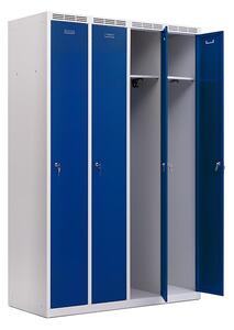 Kovová šatníková skriňa Trestles SS4M 1800 × 1173 × 500 mm, 4 oddiely, modré dvere Typ zámku: cylindrický, Podnožka: sokl
