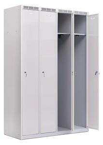 Kovová šatníková skriňa Trestles SS4M 1800 × 1173 × 500 mm, 4 oddiely, sivé dvere Typ zámku: cylindrický, Podnožka: sokl