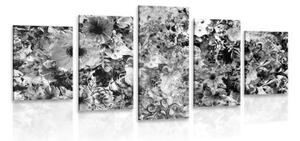 5-dielny obraz kvety v čiernobielom prevedení - 100x50