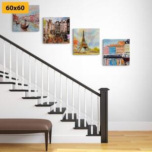 Set obrazov maľované mestá v pastelových farbách - 4x 40x40