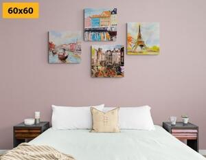 Set obrazov maľované mestá v pastelových farbách - 4x 40x40