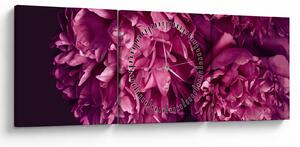 Obraz - Kytica pivoniek (s hodinami) (90x30 cm)