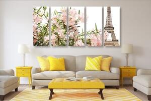 5-dielny obraz Eiffelova veža a ružové kvety - 100x50