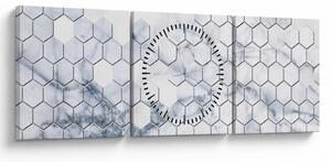 Obraz - Mramorované hexagóny (s hodinami) (90x30 cm)