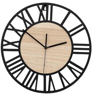 Tutumi - Nástenné hodiny Scandy - čierna/prírodné - ⌀ 35 cm