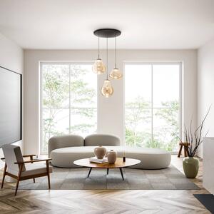 LED závesné svietidlo Deva, 3-pl., Ø 50 cm, jantárové, stmievateľné, Krémová / jantárovo žltá, Obývacia izba / jedáleň, Sklo, Moderný, Závesné svietidlo